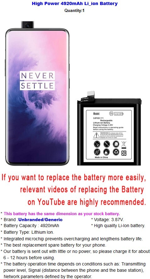 Upgraded 4920mAh Internal Replaceable Battery for 1+ OnePlus 7 Pro T-Mobile