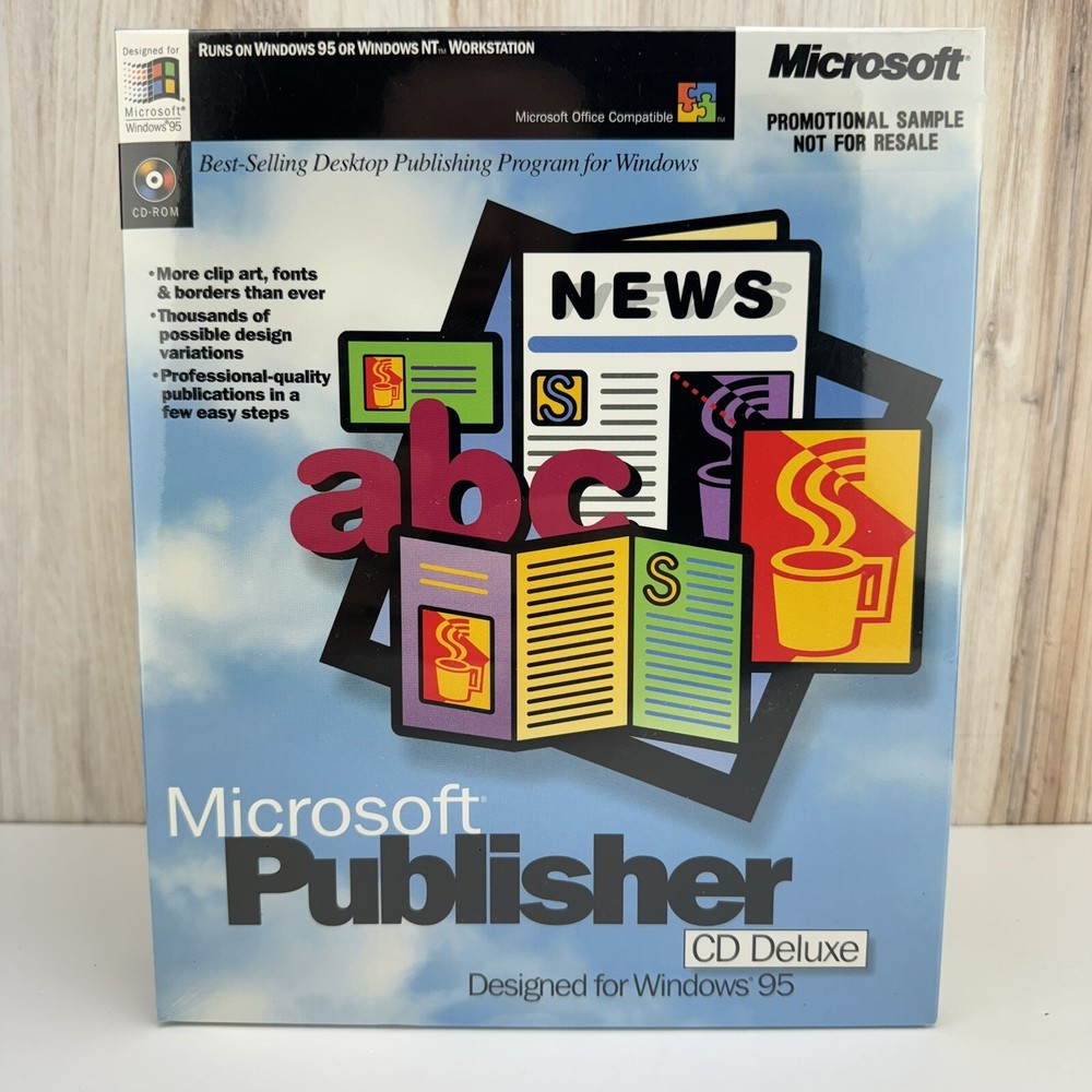 Microsoft Publisher CD Deluxe Windows 95 PC Big Box Software CDROM NEW SEALED