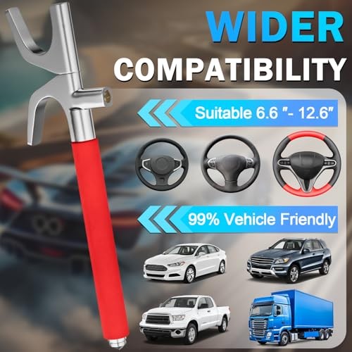 Steering Wheel Lock - Adjustable Antitheft Car Device Locks, Universal Red