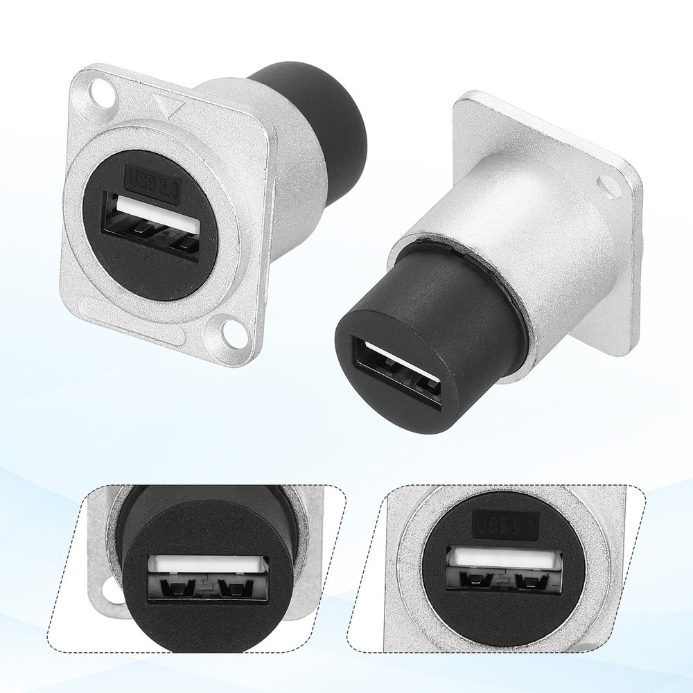 2Pcs USB 2.0 Panel Mount Coupler, D-Type USB Pass Through 480Mbps Silver