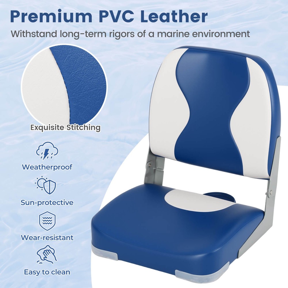 2-Pack Boat Seats, Folding Low Back Boat Chairs w/Thick Sponge Padding, Hinges