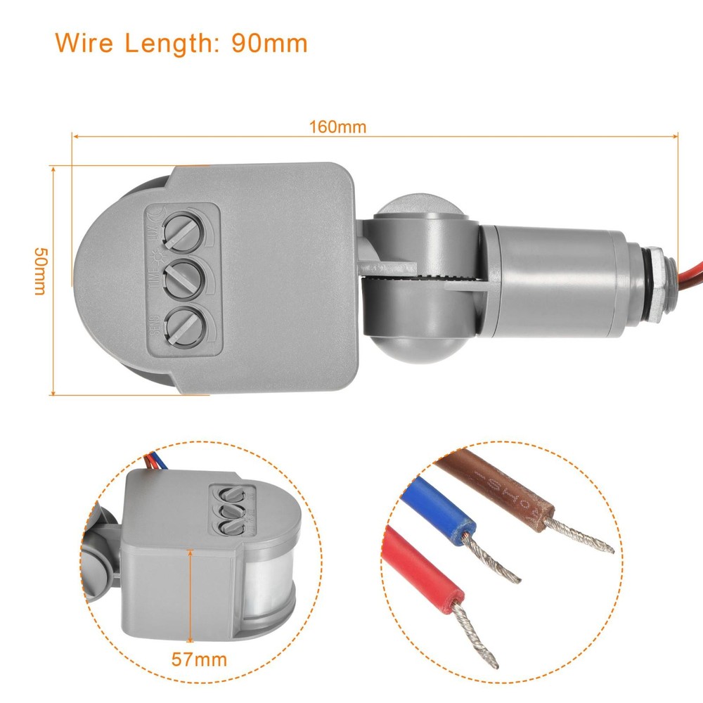 Motion Sensor AC110-240V Infrared PIR Detector Switch Wall Mount Gray