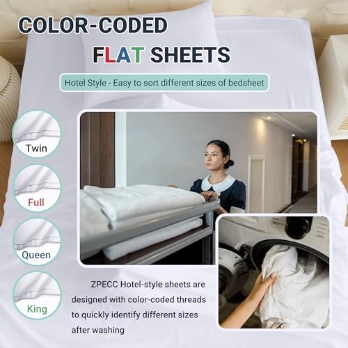 King Size Flat Bed Sheets 6 Pack - Soft Microfiber, Color-Coded Hem, Hotel Essen
