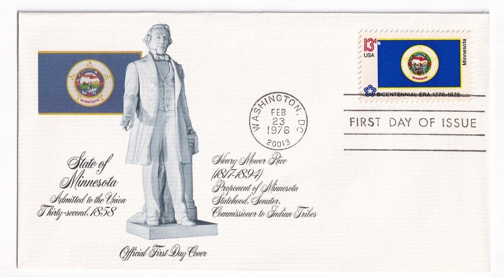 STAMP US SCOTT 1664 "Minnesota State Flag" 13 CENT 1976 FDC - B