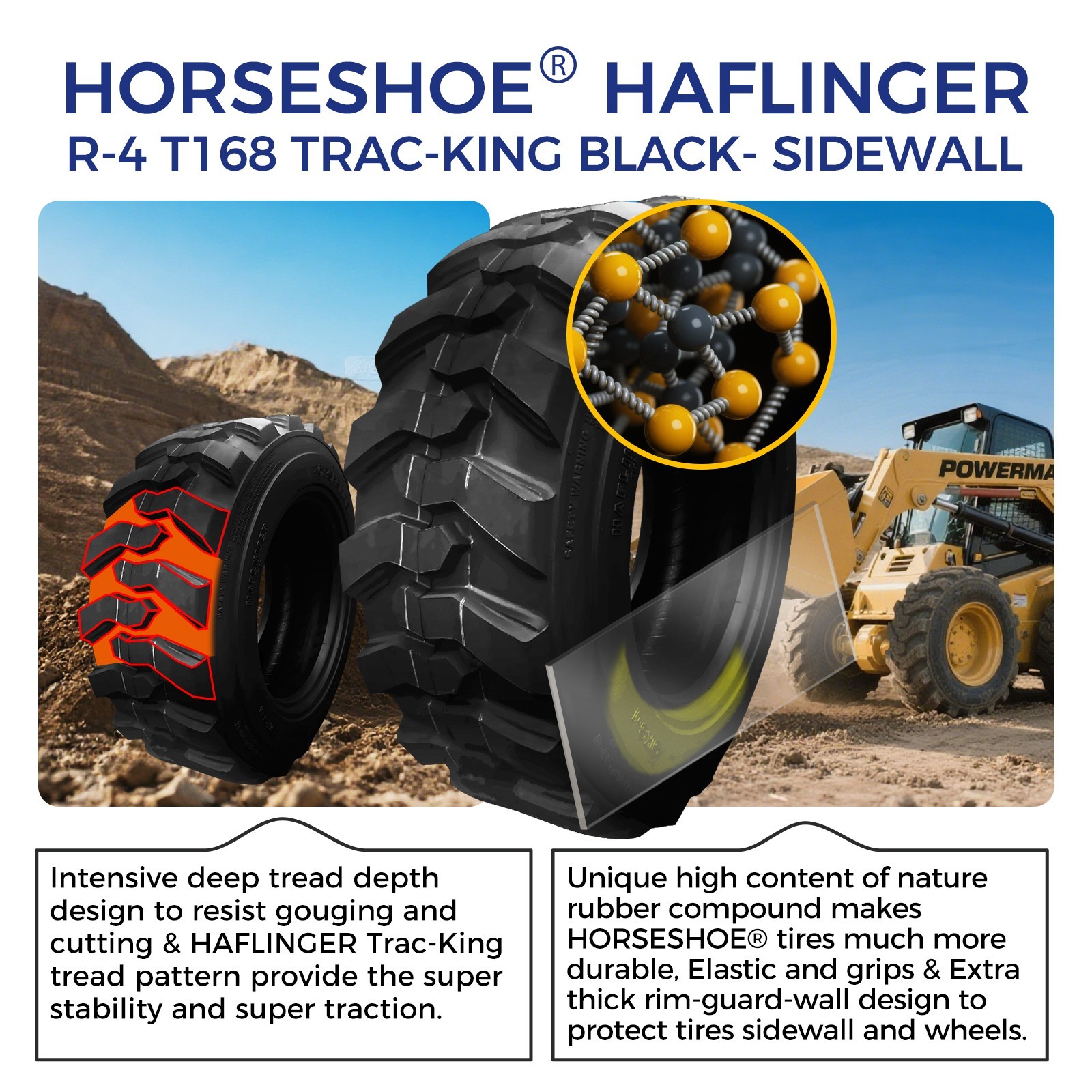 4 12x16.5/12-16.5 14PR Skid Steer Tire HAFLINGER TRAC-KING Heavy Duty TL 12165