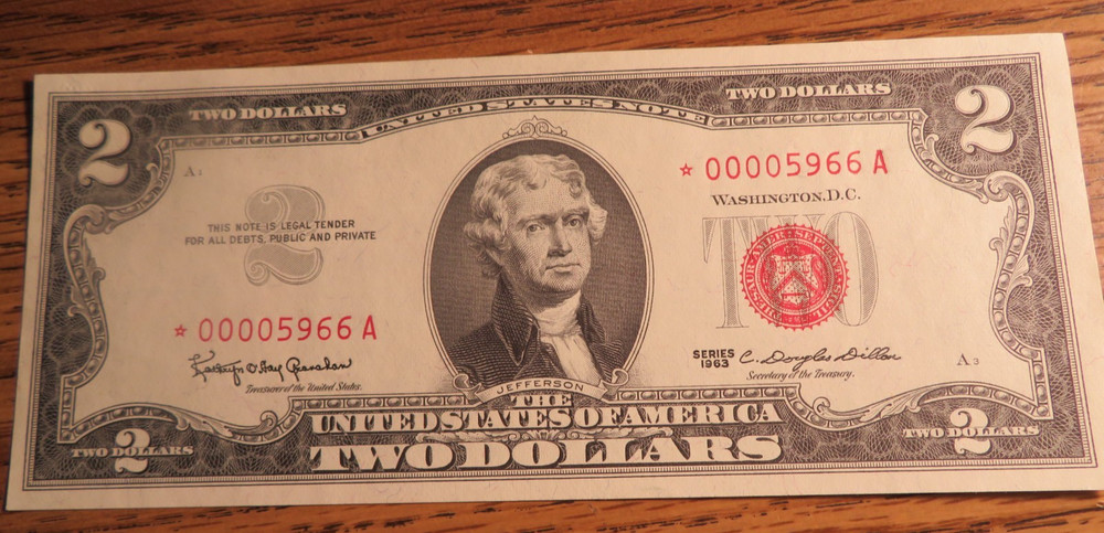 1963 Two Dollar US Note Red Seal Star Note *00005966A MINT