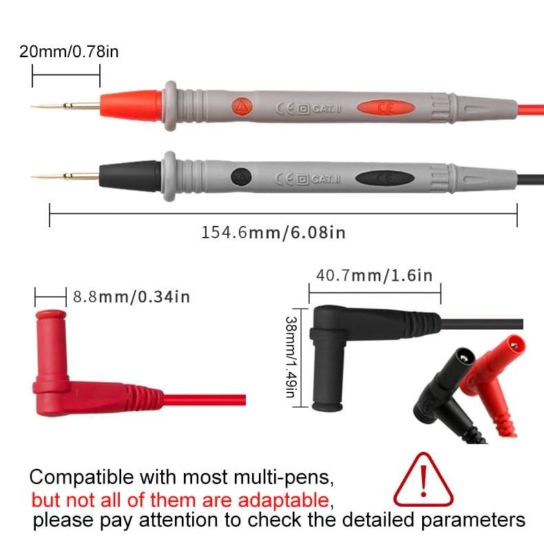 Compact 1000V Leads with Ultra-Sharp Gold Probes - Perfect for Multimeters