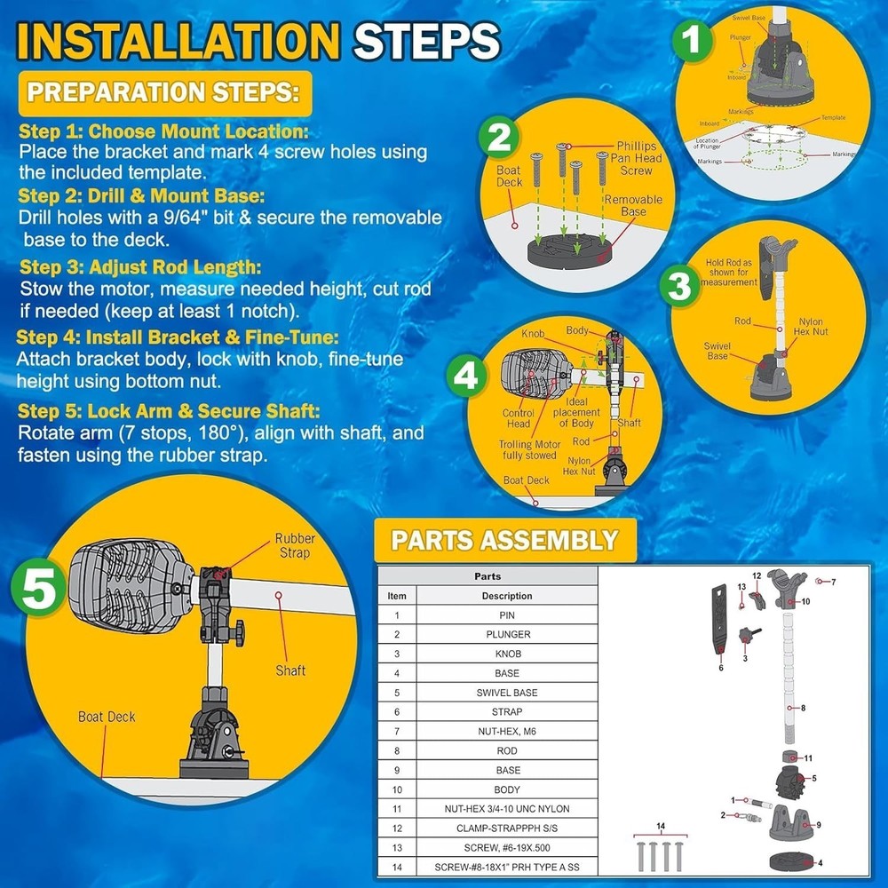 Trolling Motor Stabilizer Mount Support for Minn Kota Ulterra PowerDrive Riptide