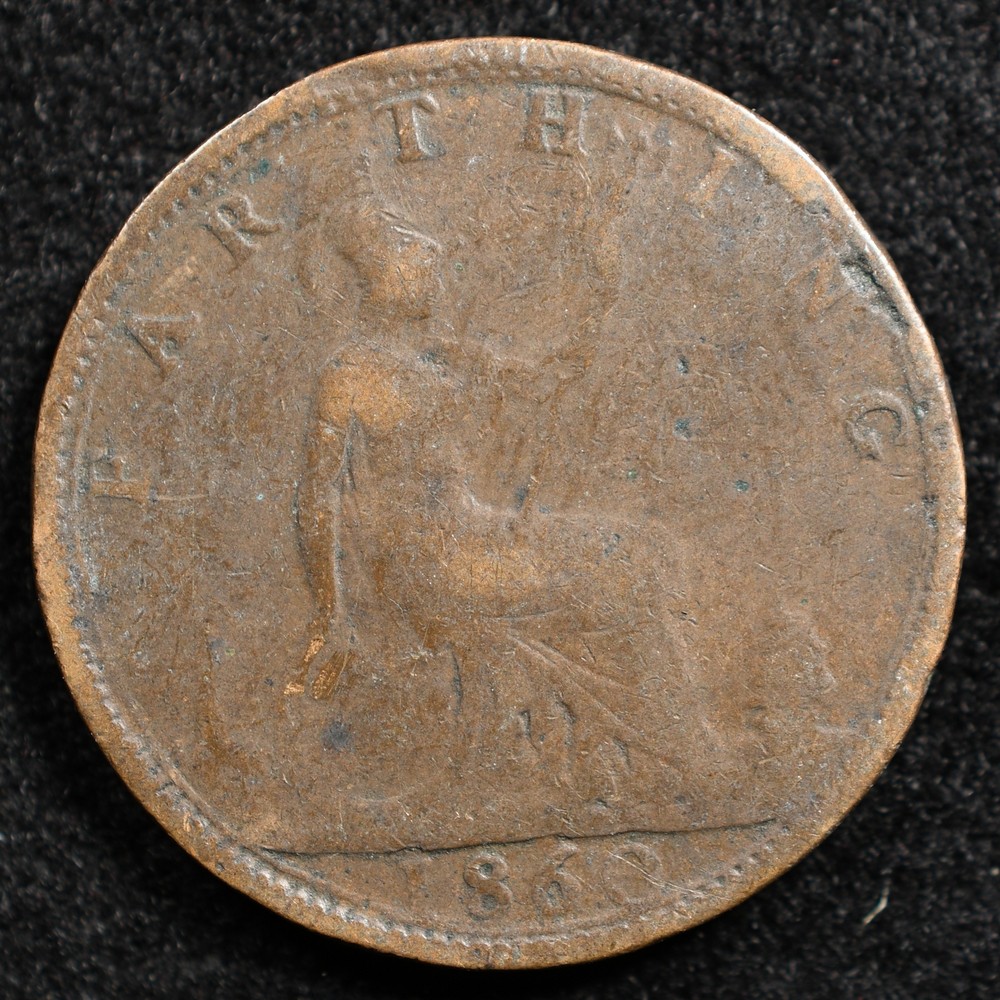 Great Britain 1 Farthing 1860, Coin, Strikethrough Error, Inv#H512