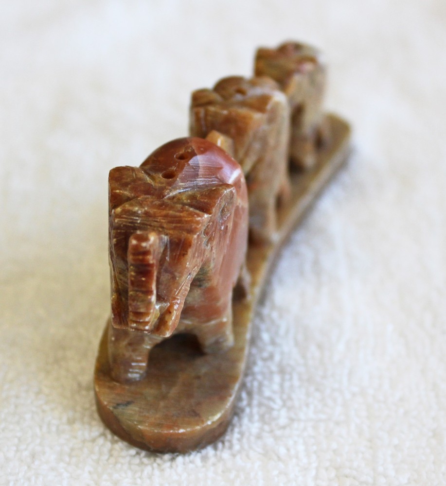 Soapstone 3 Elephants Incense Holder 4.5" x 2"