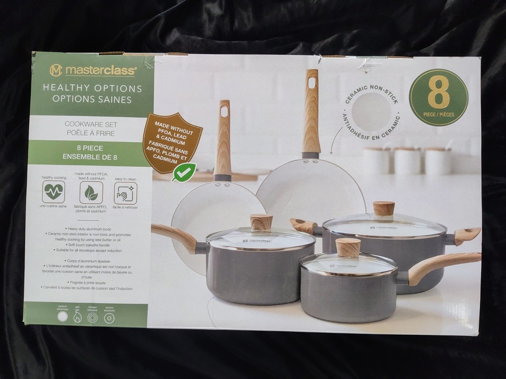 MasterClass 8-Piece Ceramic Non-Stick Cookware Set Wood Effect Handles