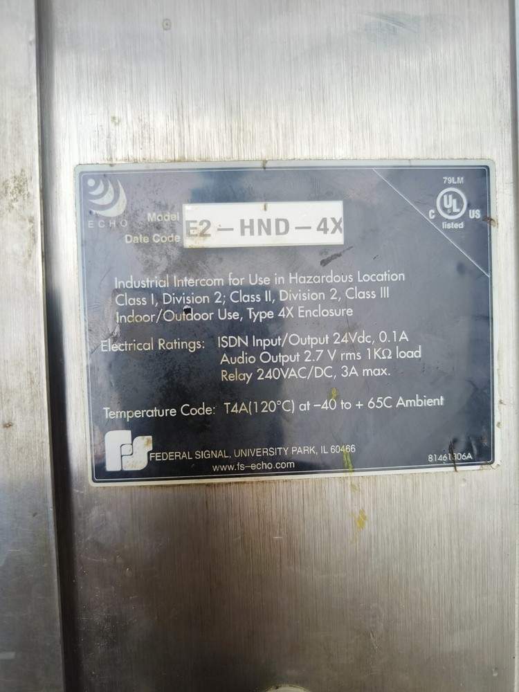 FEDRAL SIGNAL ECHO E2-HND-4X Class I , DIVISION 2 Digital Intercom Station