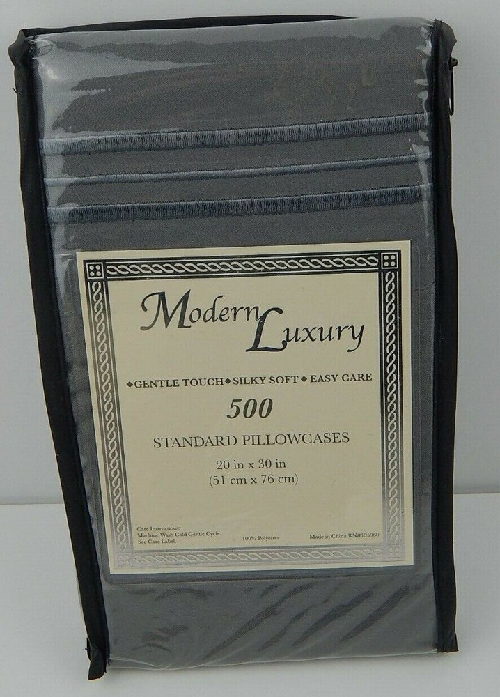 Modern Luxury Pair Pillowcases Gray 500 Thread Count Standard