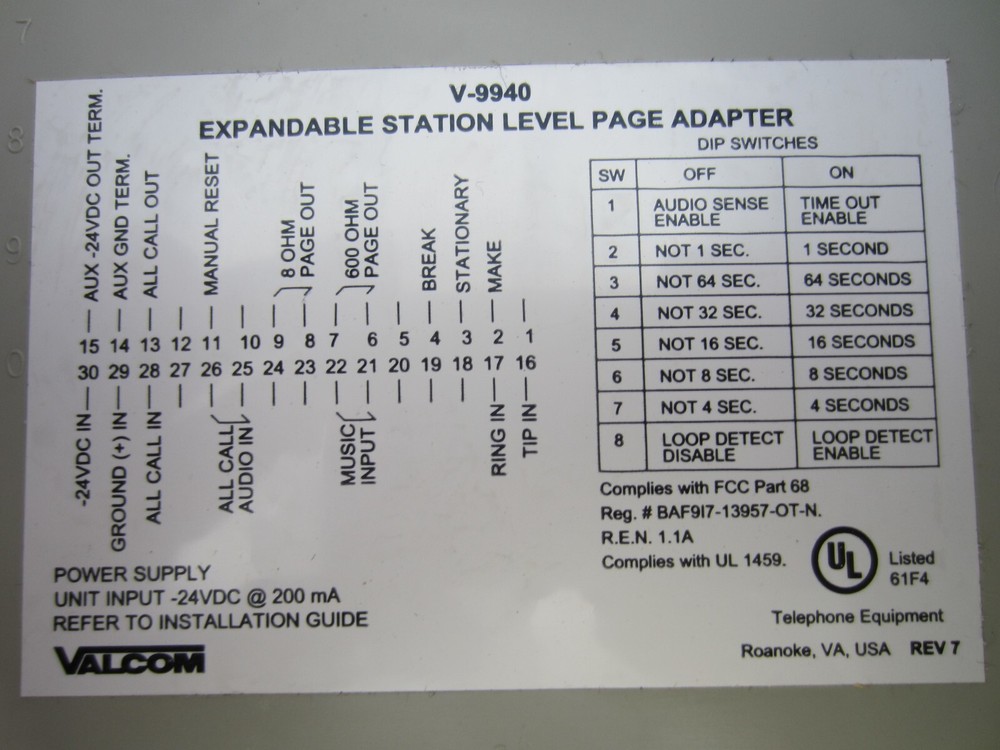 Valcom V-9940 Station Level Page Adapter W/ Wall Mount