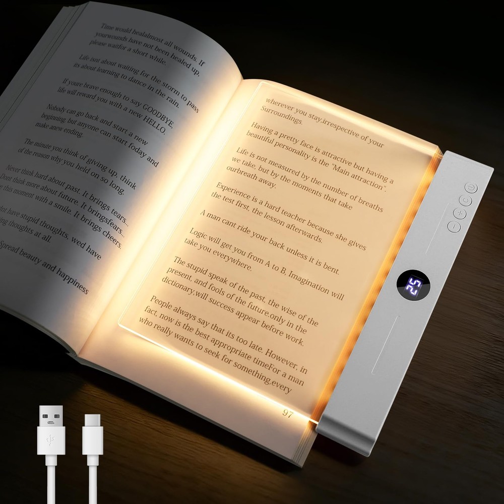 Smart Flat Book Light Rechargeable LED Reading 3 Colors Timer Panel White