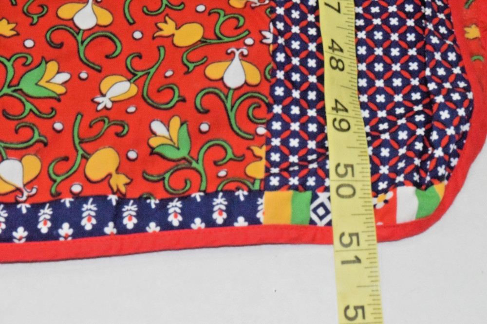 Vintage Full Length Apron One Size 70s Red Blue Patchwork Squares Open Sides