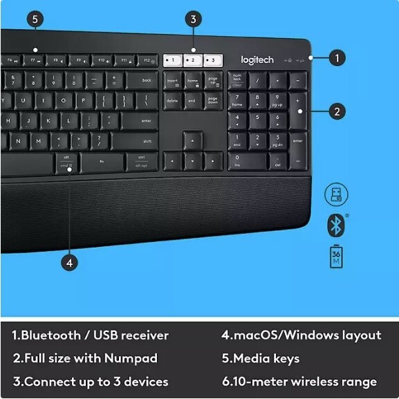 Logitech - MK850 Performance Full-size Wireless Keyboard and Mouse Combo for ...
