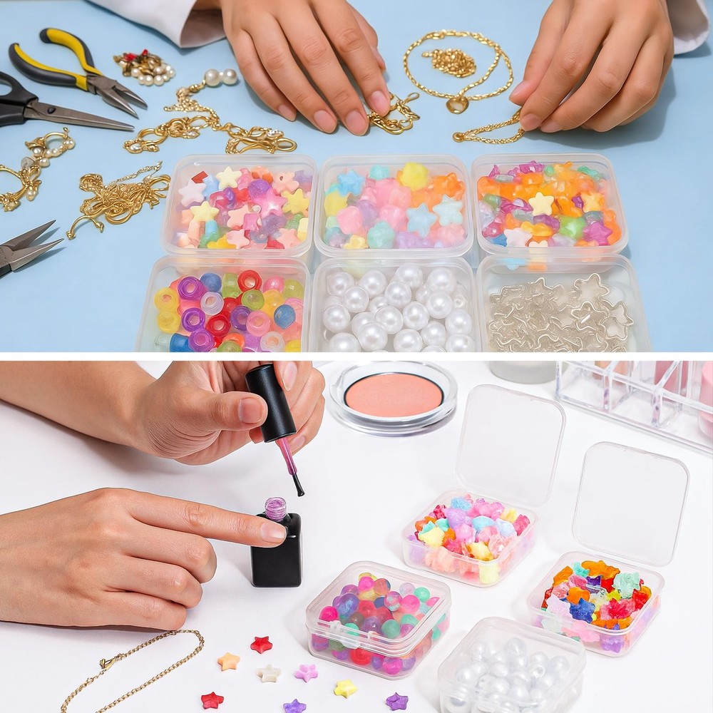 120 Pcs Clear Plastic Beads Storage Containers Box Mini Sizes Rectangular Box...
