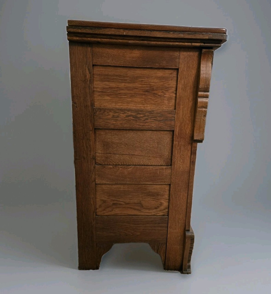 Antique Solid Oak Buffet Sideboard Server Cabinet Carved Wood Vintage