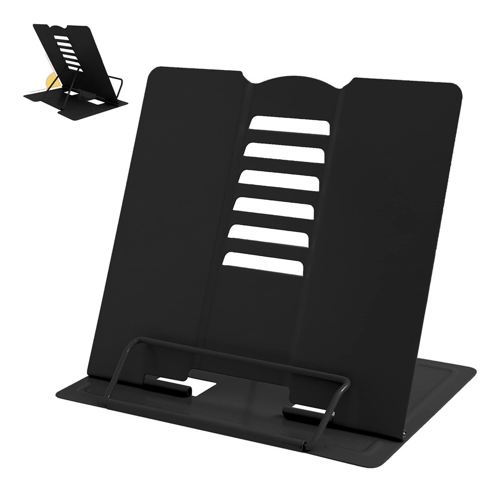 Metal Book Stand Adjustable Holder for Reading Full Black