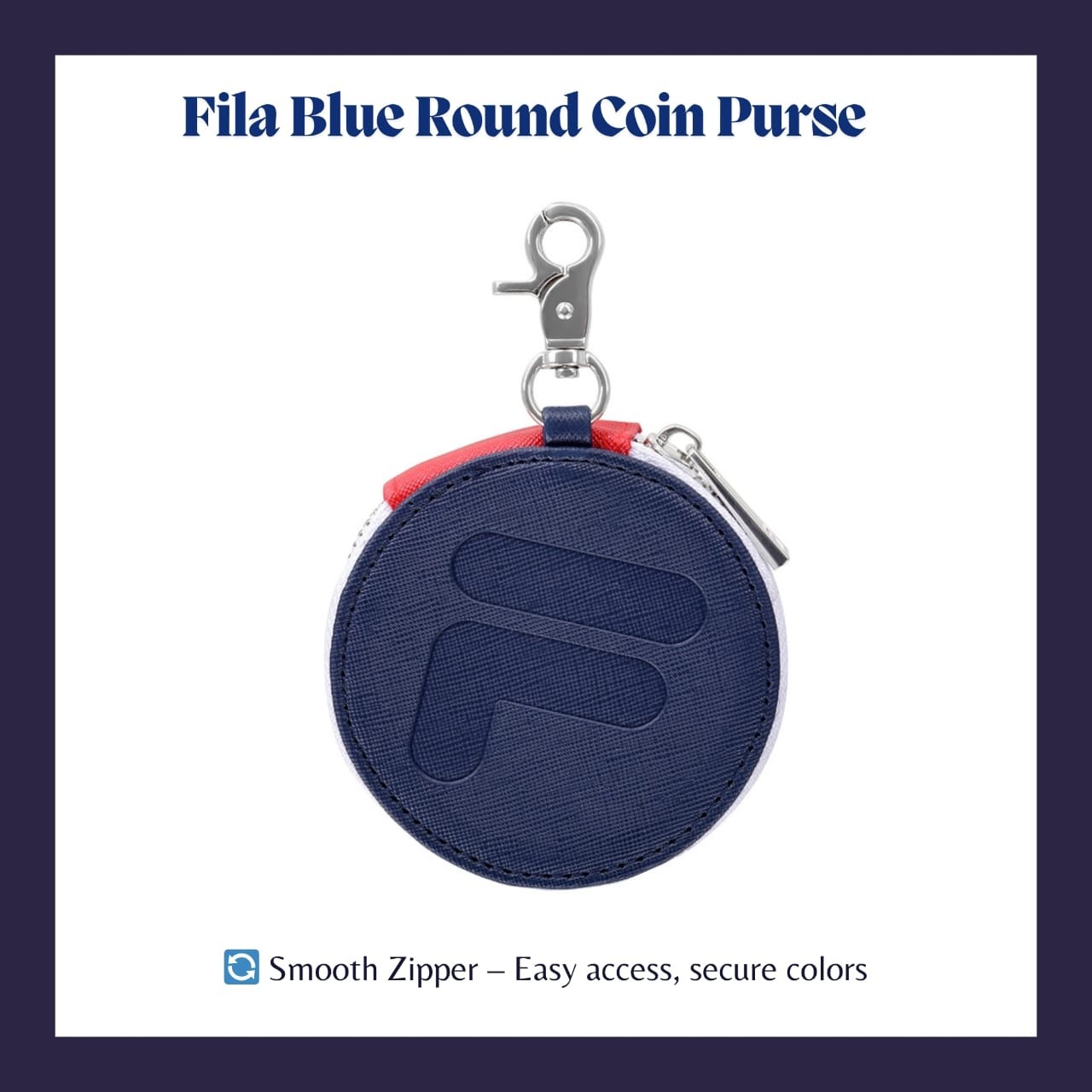 Round Blue Coin Purse Sporty Circular Storage Wallet Small Compact Pouch for Her