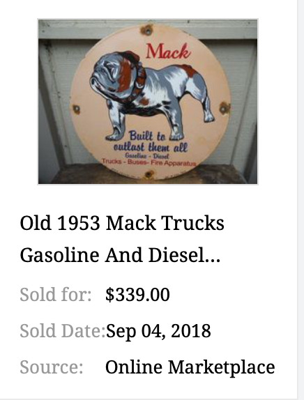 VINTAGE MACK🐶TRUCKS BUSES GASOLINE DIESEL 11 3/4" PORCELAIN METAL OIL DOG SIGN