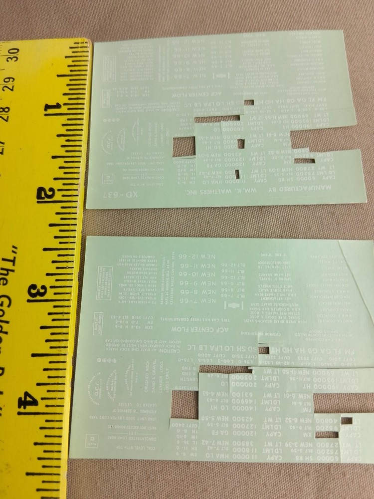 Walthers HO Scale Mixed Rolling Stock Water Slide Decals 5 Partial Sheets White
