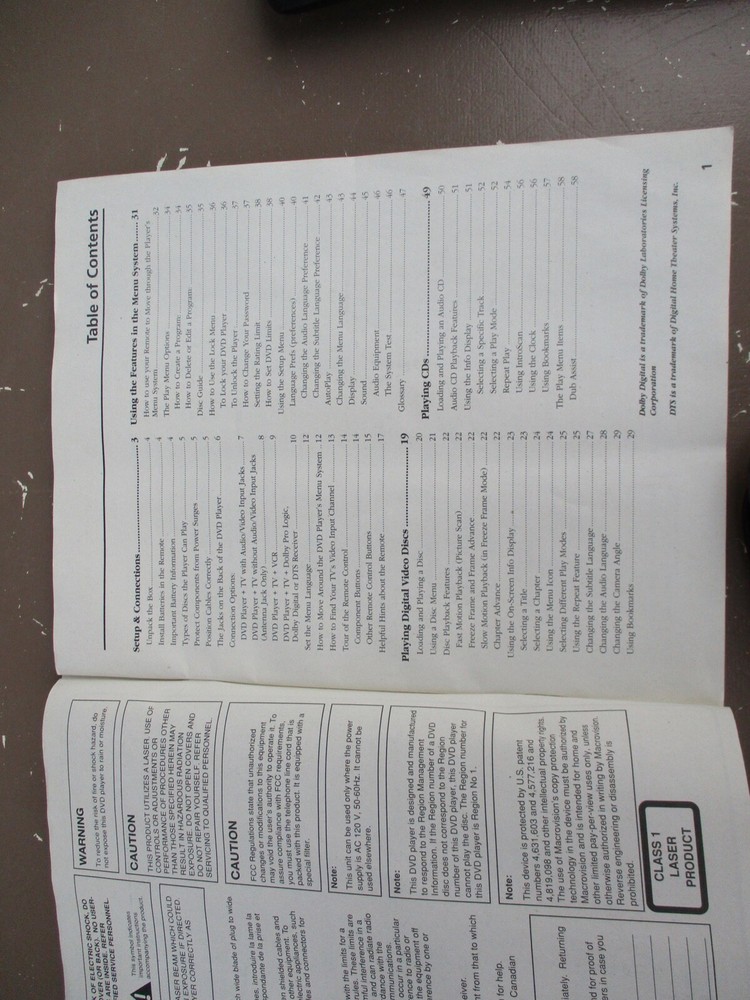 RCA DVD Video Disc Player RCA522OP Remote Users Manual & Power Cable