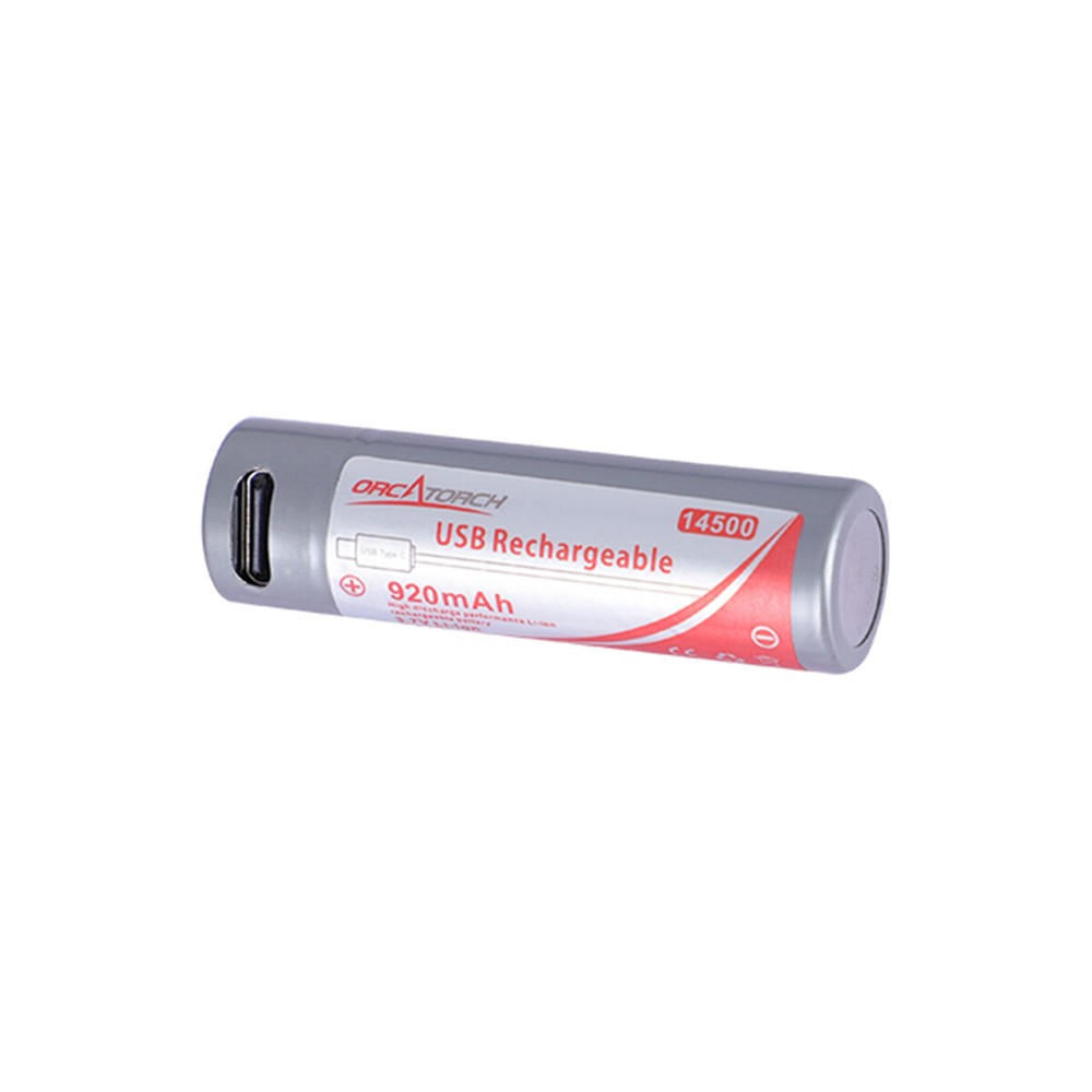 OrcaTorch 14500 USB Type C Rechargeable Battery - 920mAh