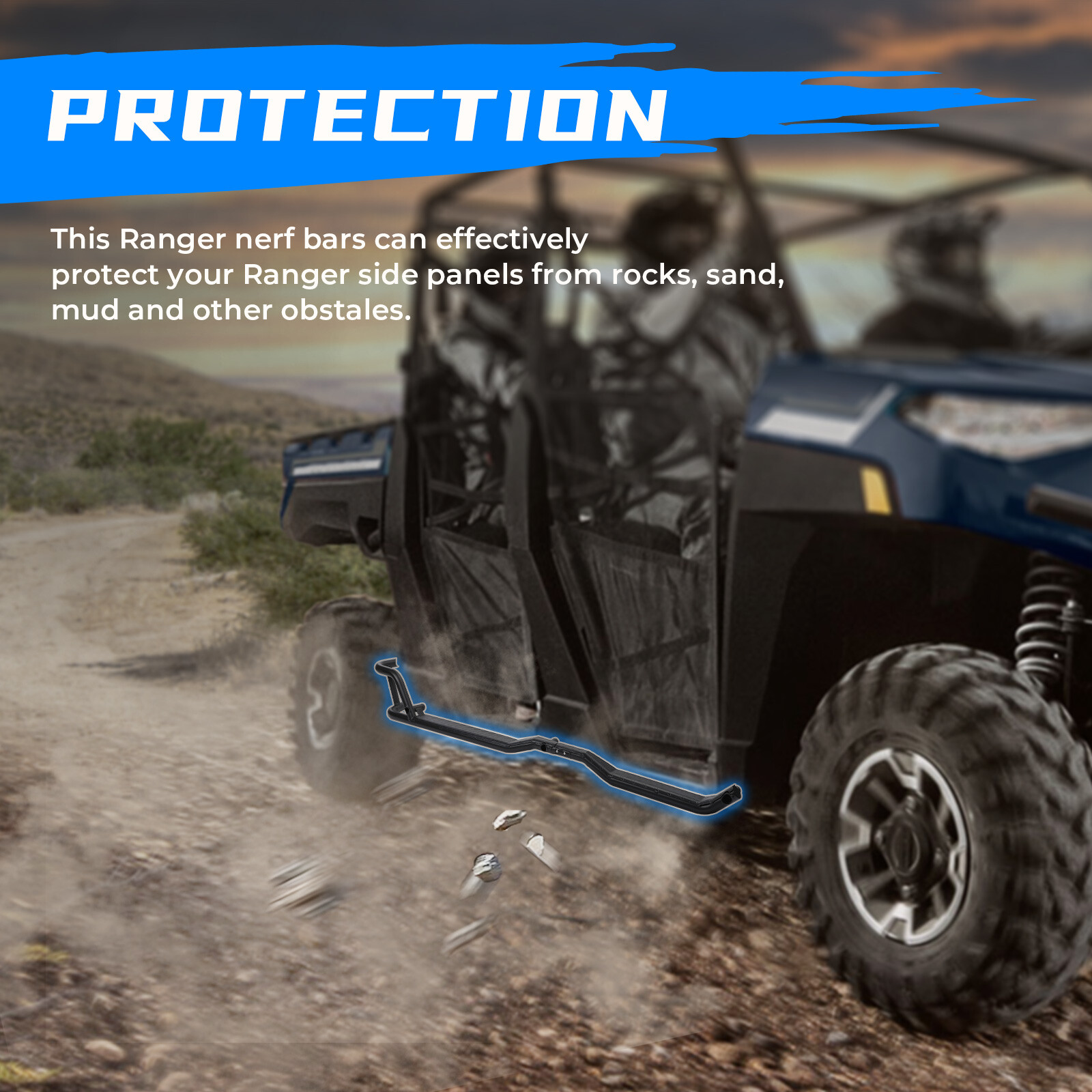 KEMIMOTO Nerf Bars Rock Sliders Guard for 2019-2025 Polaris Ranger XP 1000 Crew