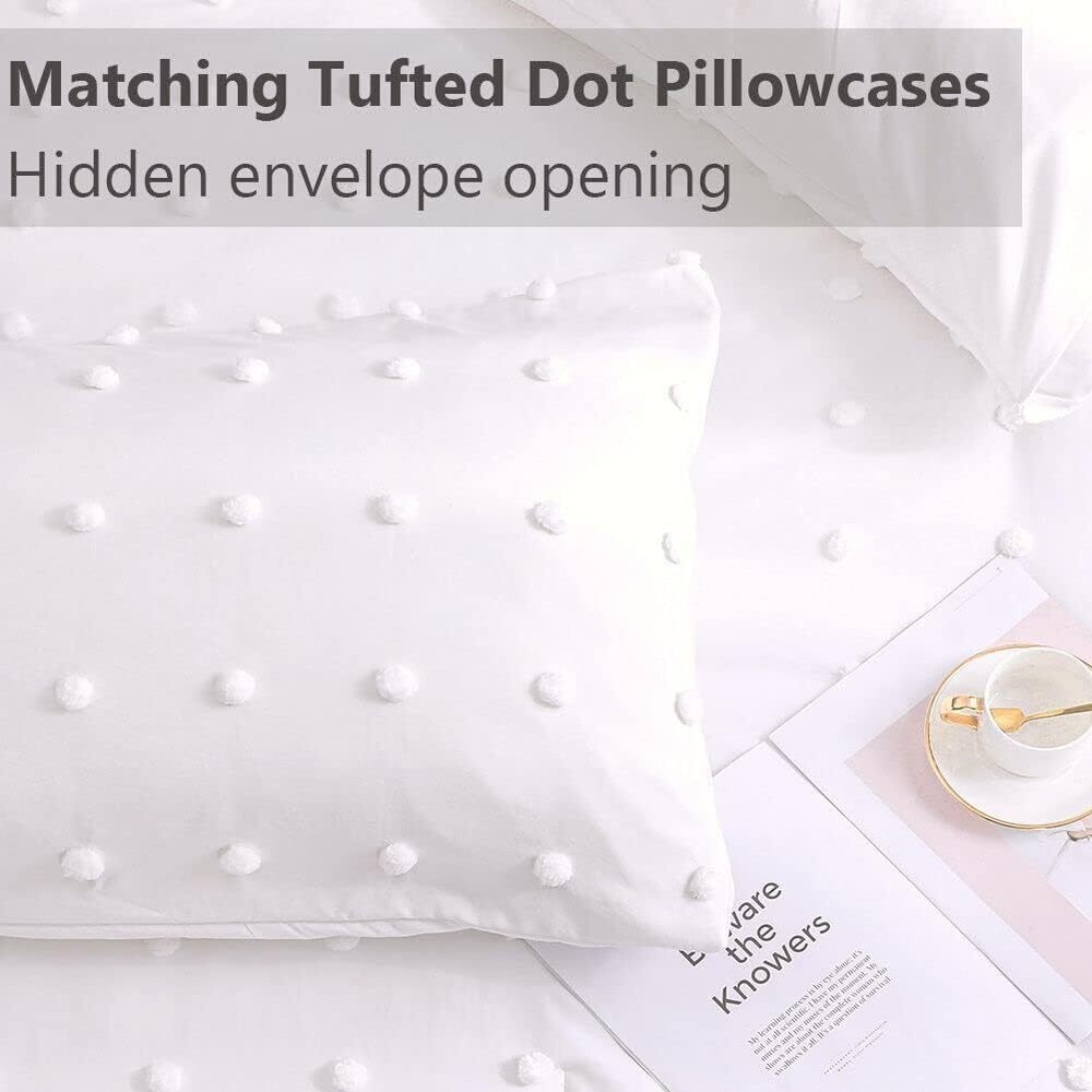 Tufted White Full Comforter Set,3 Piece - Soft Cotton Lightweight Comforter Set