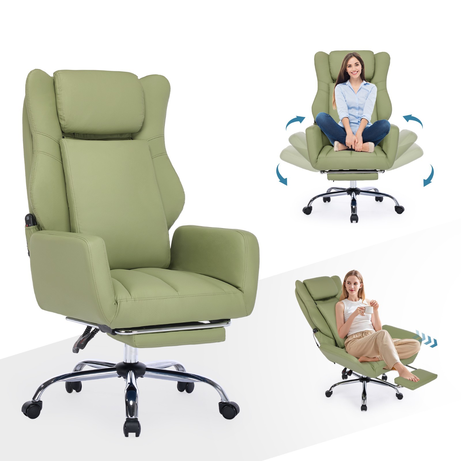 Massage Office Chair w/ Flip-Up Arms & Lumbar Support - 135° Recline, for Xmas