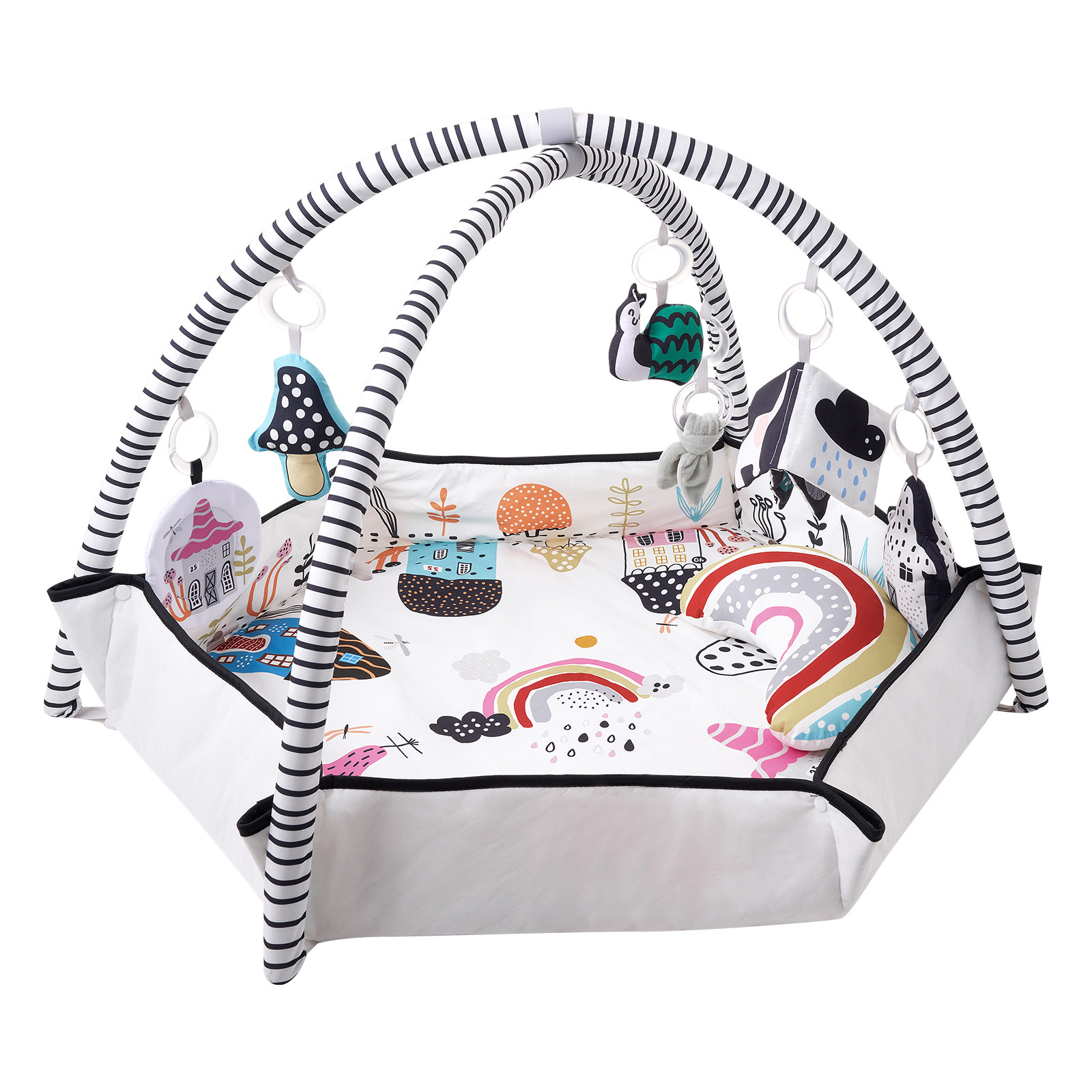 VEVOR Baby Play Gym Mat Tummy Time Activity Mat with 6Sensory Toys 41.7" x 41.7"