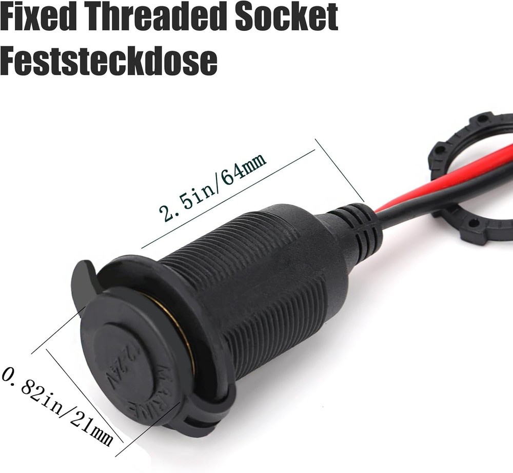 4FT 12V/24V Fixed Thread Cigarette Lighter Socket Extension Cable with Perforate