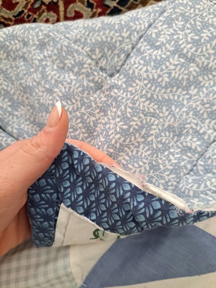 Handmade Star & Floral Pattern Blue Patchwork Quilt