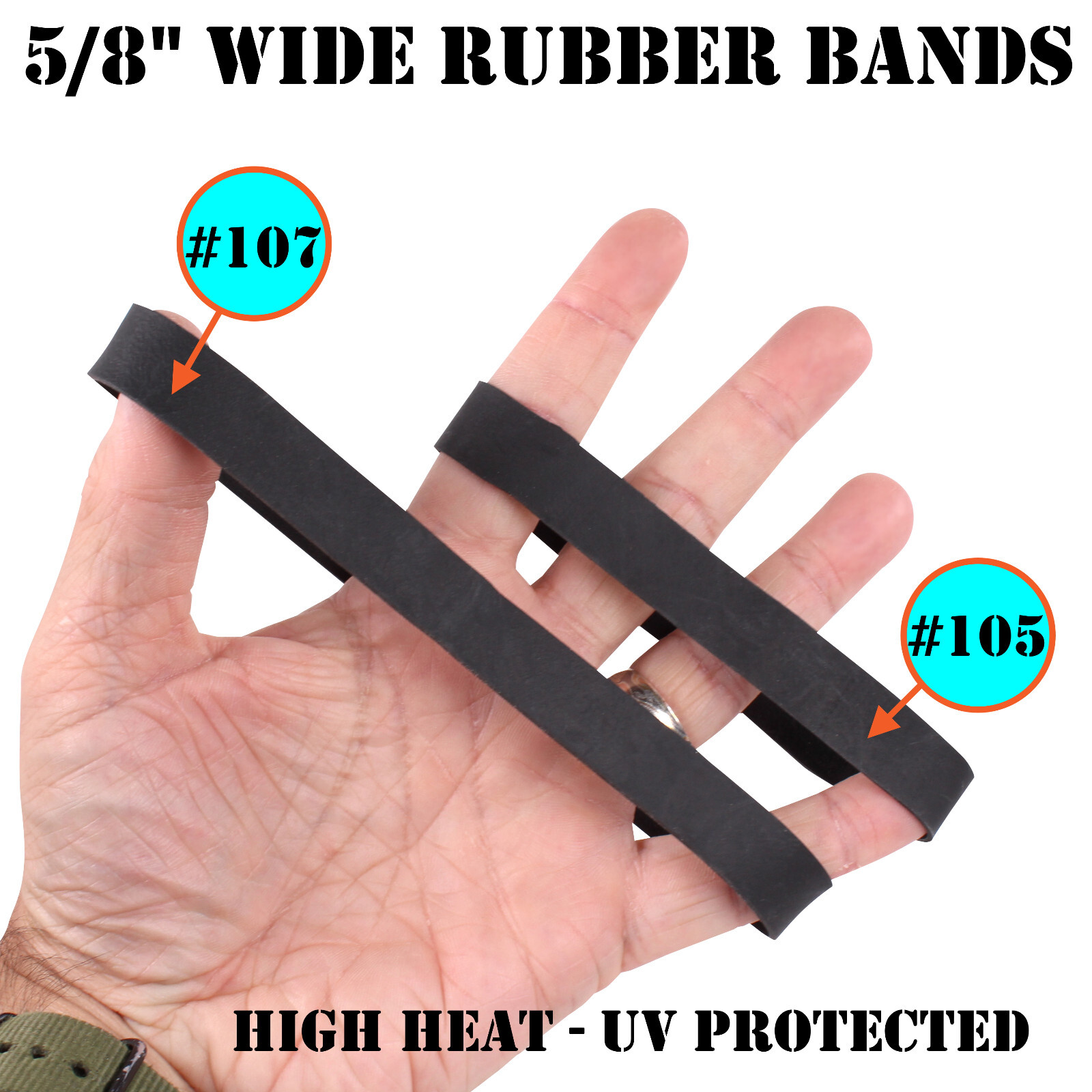 1LB Wide 5/8" Black UV #107 Rubber Bands USA Bulk XL Wide Large Outdoor 7" Inch