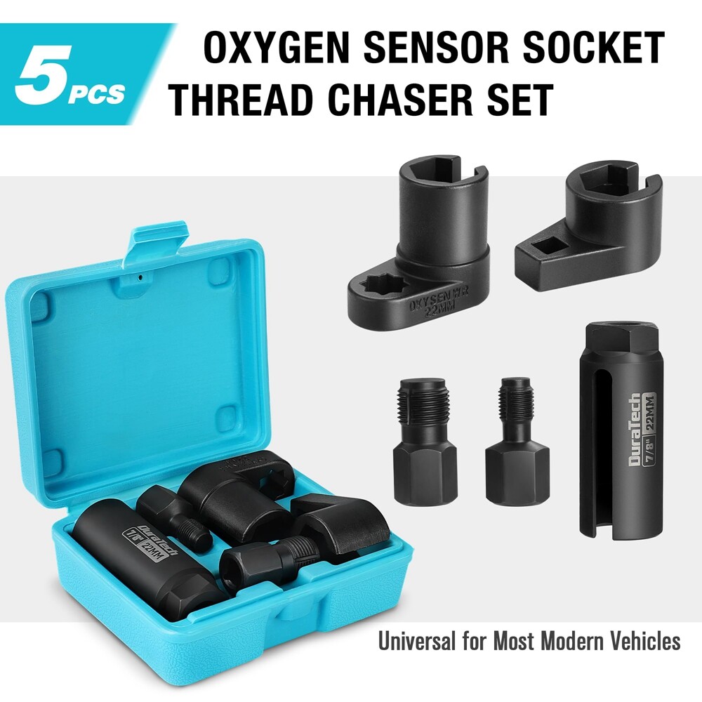 DURATECH 5PCS O2 Oxygen 3/8" 1/2" Drive x 7/8" 22mm Oxygen Sensor Thread Chaser