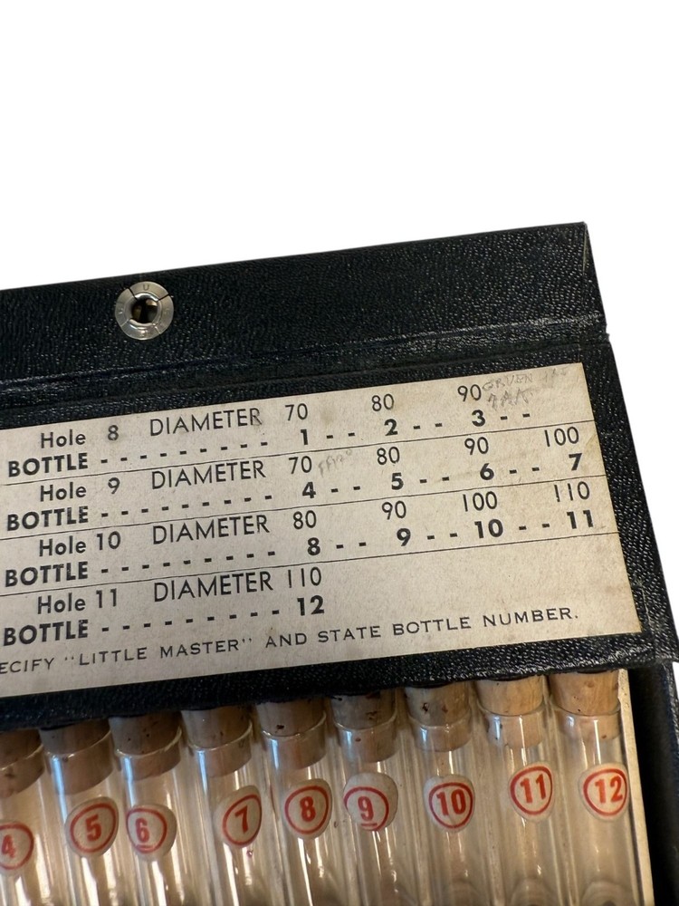 Vintage Little Master Tiny Empty Vials Set In Black Case Watchmaker Bead Storage