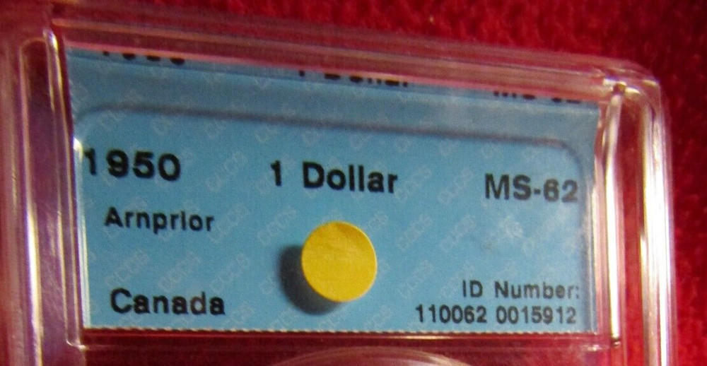 1950 CANADA SILVER DOLLAR..." ARNPRIOR ".. CCCS CERTIFIED MINT STATE 62