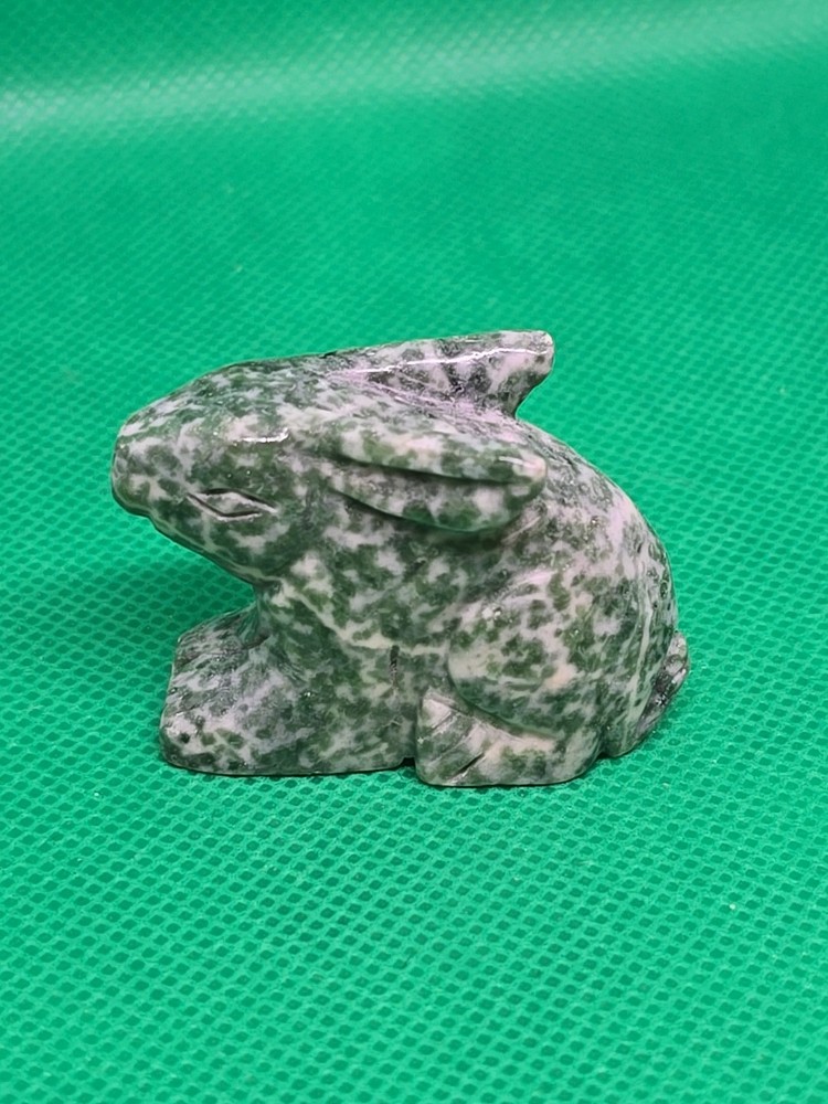 Carved Moss Agate Bunny Rabbit