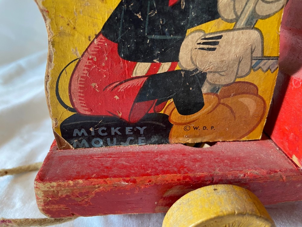 Vintage PARTIAL Wood Pull Toy Walt Disney Mickey Mouse Train Missing Front