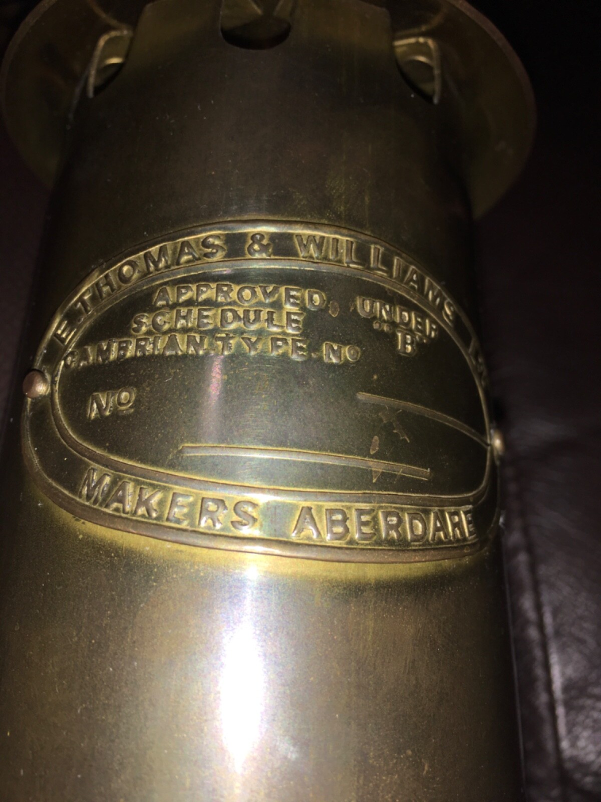E. Thomas & Williams Ltd. Cambrian Brass Miners Lamp, Schedule B, type Aberdare