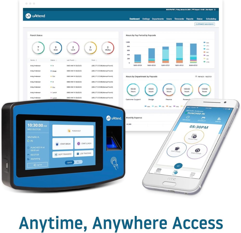 uAttend NX2500 Cloud-Based Attendance System with Optional Payroll Integration