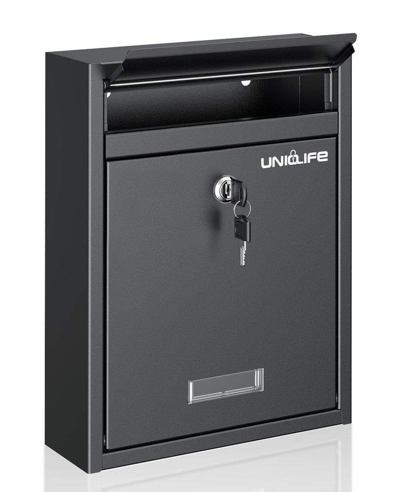 Uniclife Wall Mount Mailbox for Outside, Locking Mail Box, Key Lock, Blcak