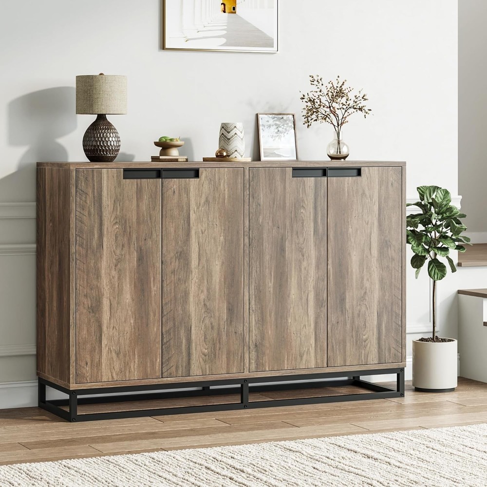 Multi-Space Sideboard W/ Doors & Adjustable Shelves, Elegant Storage for Kitchen