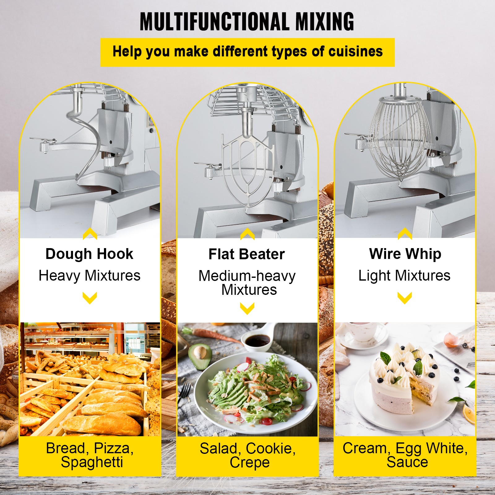 VEVOR Commercial Mixer Dough Mixer 20Qt Industrial Mixer for Bakery, 3-Speed