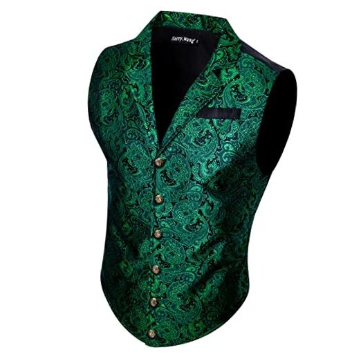 Mens Victorian Vest Steampunk Gothic Paisley X-Large Emerald Green Paisley a
