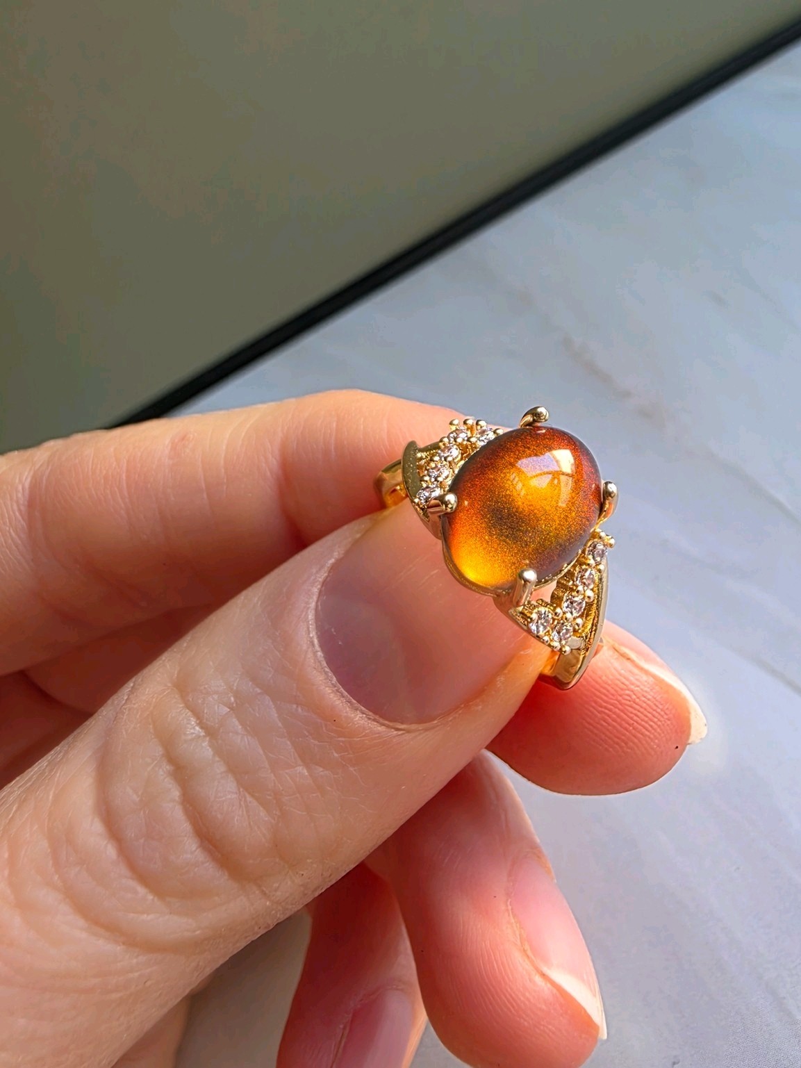 Gold Mood Ring Adjustable Color Change Thumb Rings For Women 14k