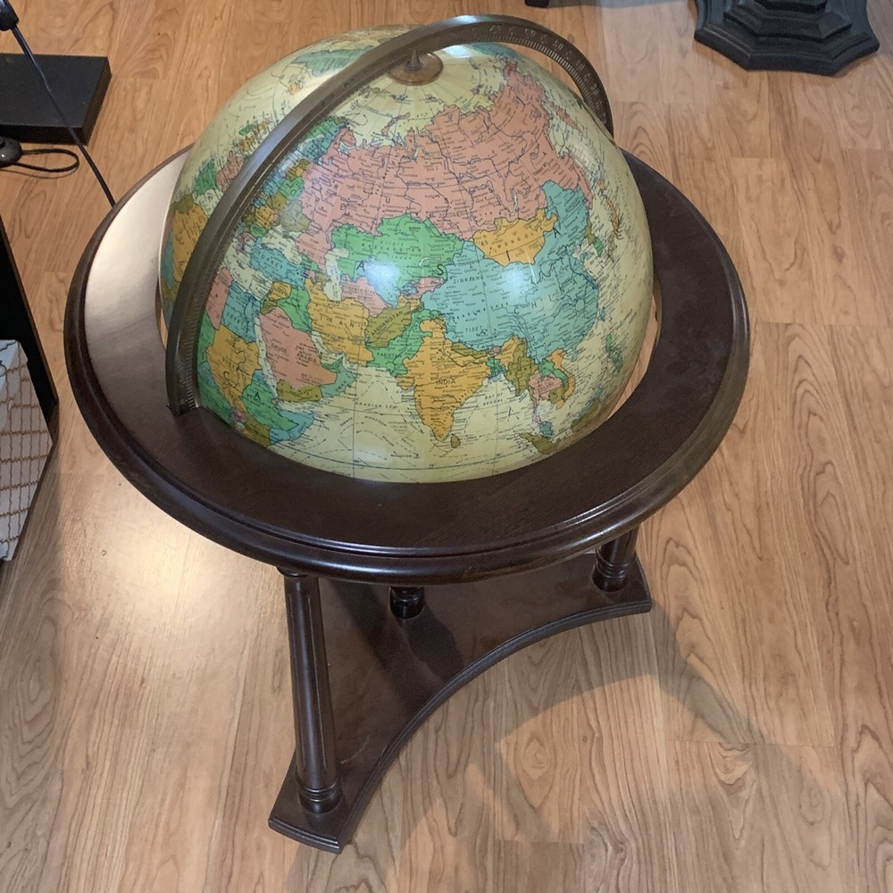 Replogle Heirloom Illuminated Floor Globe 16" Solid Wood Base Vintage 70's