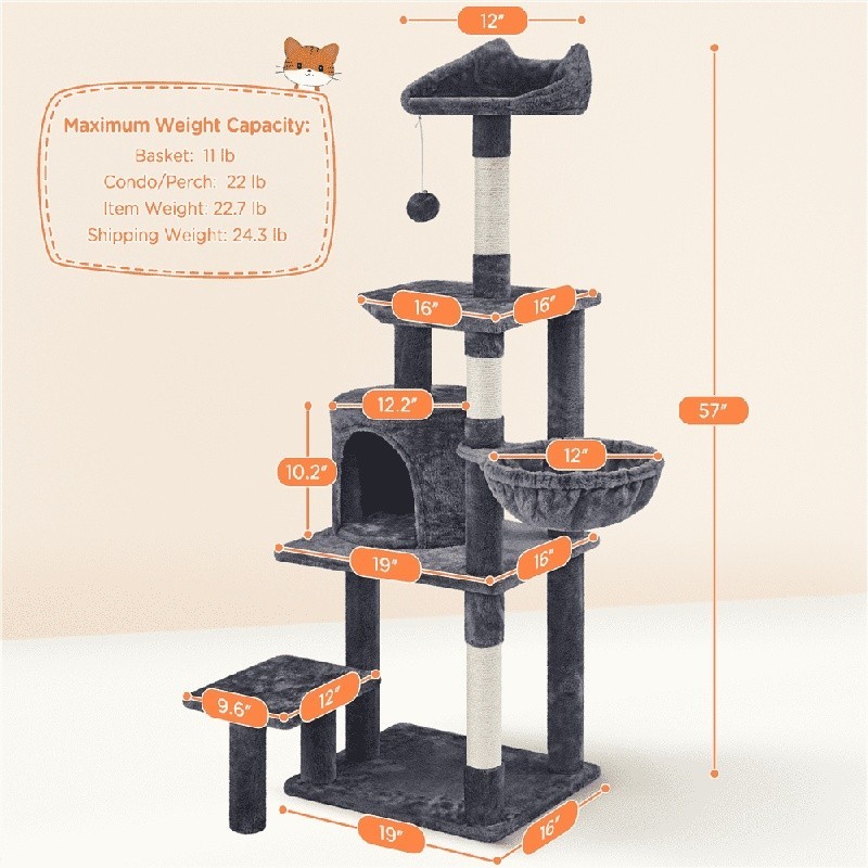 Multi Level Cat Tree Tower W/ Condo Basket Scratching Posts Plush Perches New